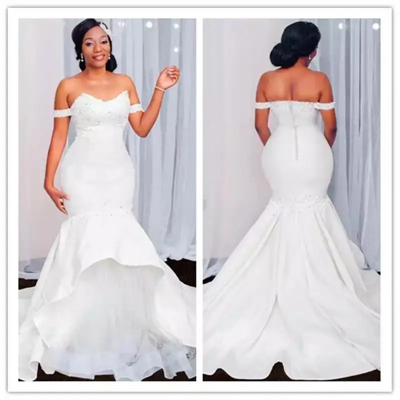 Plus Size Graceful Mermaid Wedding Dresses Off-Shoulder Lace Tiered Strapless Bride Gowns Custome Made
Plus Size Graceful Mermaid Wedding Dresses Off-Shoulder Lace Tiered Strapless Bride Gowns Custome Made