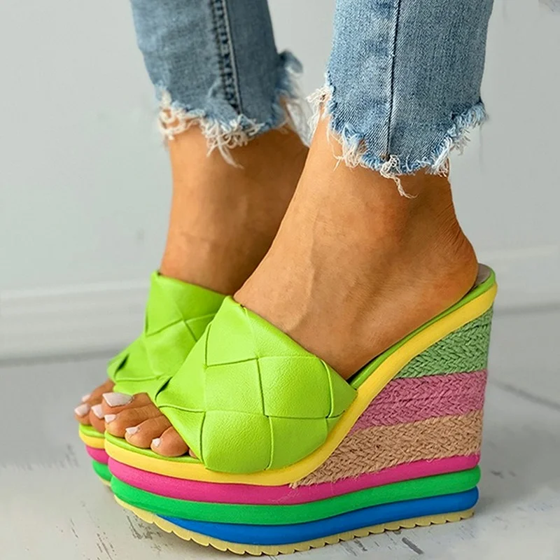 

2021 New Summer Sexy Bohemia Casual Rainbow Peep Toe Platform Sandals for Womens Wedges Sandalias Plataforma Shoes High