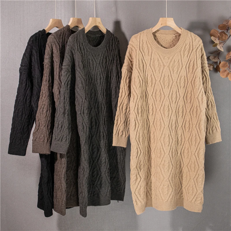 Повседневное женское платье-свитер средней длины в европейском и американском стиле, Осень-зима 2021 
Повседневное женское платье-свитер средней длины в европейском и американском стиле, Осень-зима 2021