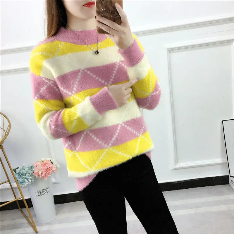 Warm Color block sweater Knitwear Women 2020 Autumn Winter Thick loose long-sleeved short Jumper Casual Female Pullovers Tops
Warm Color block sweater Knitwear Women 2020 Autumn Winter Thick loose long-sleeved short Jumper Casual Female Pullovers Tops