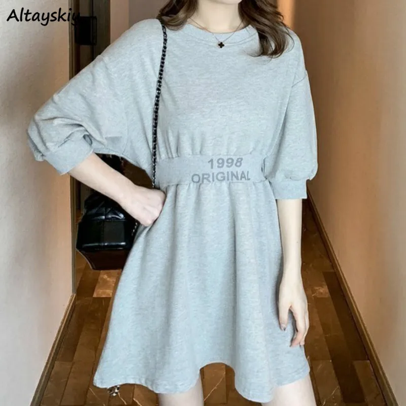 Dress Women A-line Solid Half Sleeve Elastic High Waist Letter Printed Casual Spring Short Comfortable New Student Dresses Daily 
Dress Women A-line Solid Half Sleeve Elastic High Waist Letter Printed Casual Spring Short Comfortable New Student Dresses Daily