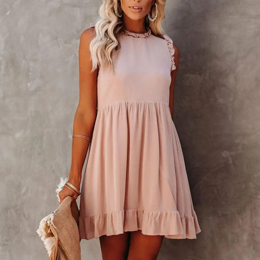 Ladies Loose Summer Dress Skin-friendly Solid Color Round Neck Dress Women Fashion Ruffle Sleeveless Dress Casual Sundress
Ladies Loose Summer Dress Skin-friendly Solid Color Round Neck Dress Women Fashion Ruffle Sleeveless Dress Casual Sundress