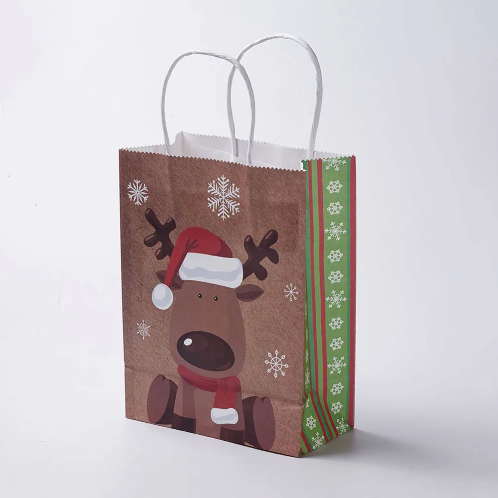 

10PCS kraft Paper Bags with Handles Gift Bags Shopping Bags For Christmas Party Bags Rectangle Camel 33x26x12cm