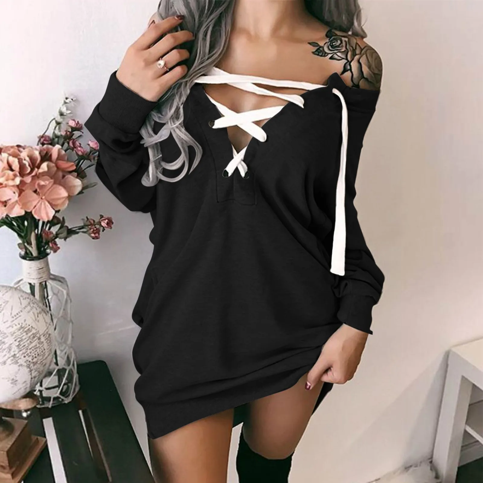 Long Sleeve Mini Dress Women 2021 Autumn Winter Solid Color Off-Shoulder Strappy Sweater Dresses Sexy Party
Long Sleeve Mini Dress Women 2021 Autumn Winter Solid Color Off-Shoulder Strappy Sweater Dresses Sexy Party
