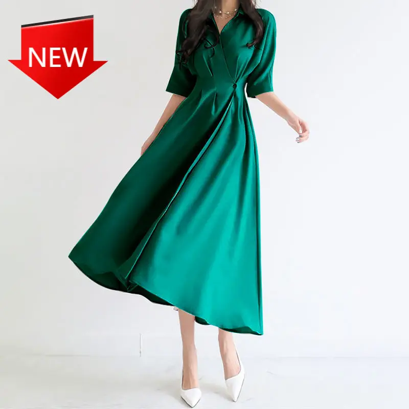 Elegant Dress Korean Female Clothes New Summer Women Solid Turn Down Collar One-Piece Dress Office Lady Work Dresses Women robe
Elegant Dress Korean Female Clothes New Summer Women Solid Turn Down Collar One-Piece Dress Office Lady Work Dresses Women robe