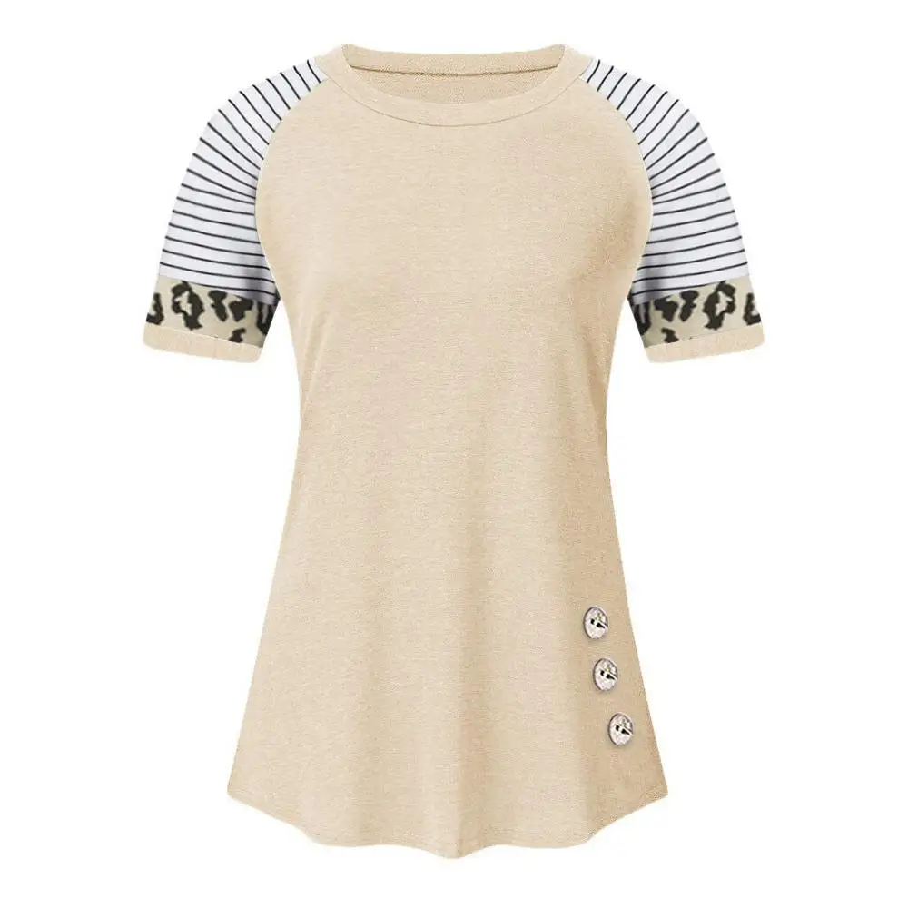 2020 Summer Women's Striped Leopard Patchwork T-shirts Female Button Comfy Casual T shirts Loose Plus Size Short Sleeve Tee Tops 
2020 Summer Women's Striped Leopard Patchwork T-shirts Female Button Comfy Casual T shirts Loose Plus Size Short Sleeve Tee Tops