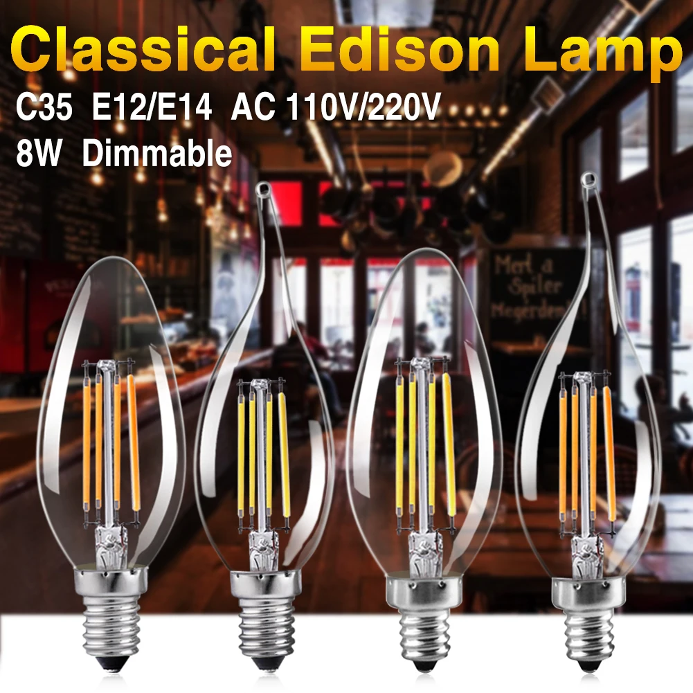 6pcs/lot Tsleen Dimmable E14 C35 8W 110V 220V Filament LED Bulb Candle Light Vintage Retro Industrial Edison Decoration Buld
6pcs/lot Tsleen Dimmable E14 C35 8W 110V 220V Filament LED Bulb Candle Light Vintage Retro Industrial Edison Decoration Buld