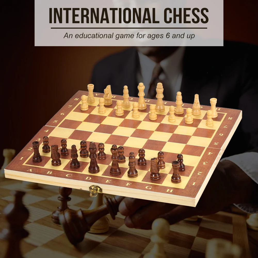 

Деревянный складной Шахматный набор, шахматы, настольная игра, интерьер для взрослых и детей, для начинающих, большая шахматная доска, 34 см х...