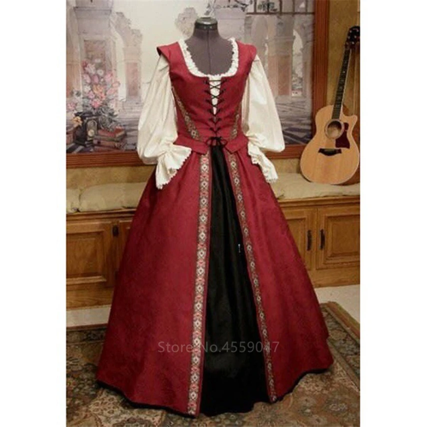 

European Middle Ages Victoria Palace Princess Dress Medieval Costume Women Halloween Dresses High Waist Vestidos Carnival Party