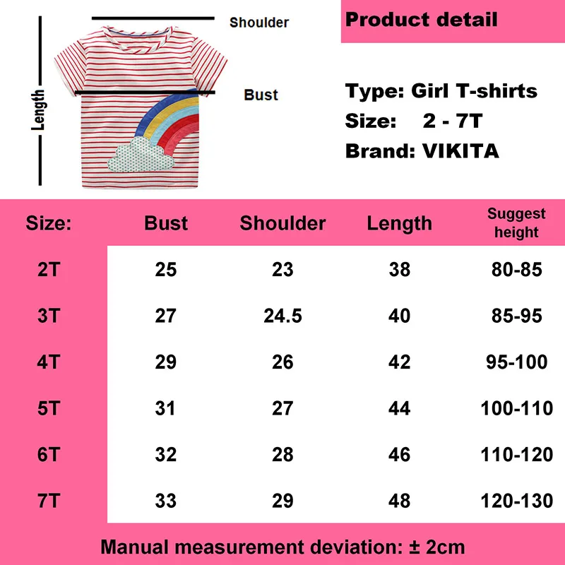 VIKITA Girls Summer T Shirt Animal Rainbow Cartoon Printed Tops Tees Kids Children Casual Clothing Cotton T-shirt for Girls
VIKITA Girls Summer T Shirt Animal Rainbow Cartoon Printed Tops Tees Kids Children Casual Clothing Cotton T-shirt for Girls