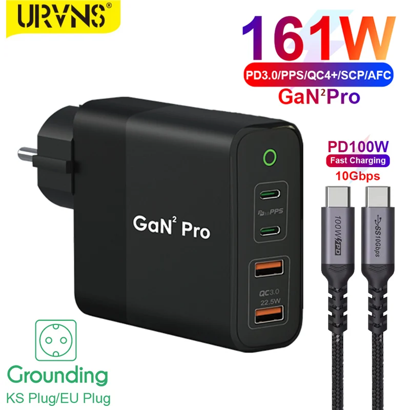 URVNS 161W Fast Charger USB-C Power Adapter, Dual Type-C PD 100W PPS 65W 45W QC4+ Quick Charge for Laptop, Tablet, Mobile Phone
URVNS 161W Fast Charger USB-C Power Adapter, Dual Type-C PD 100W PPS 65W 45W QC4+ Quick Charge for Laptop, Tablet, Mobile Phone