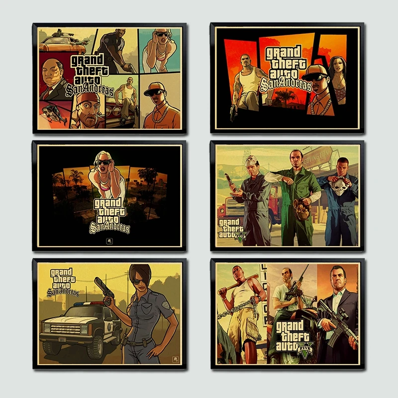 

Grand Theft Auto V Game художественный Ретро плакат Печатный GTA 5 настенные картины для гостиной винтажная декоративная настенная живопись/картина