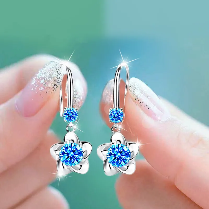 925 Sterling Silver Crystal Earrings Blue Pink White Flower Earring For Women Fashion Female Silver Jewelry 2021 New
925 Sterling Silver Crystal Earrings Blue Pink White Flower Earring For Women Fashion Female Silver Jewelry 2021 New