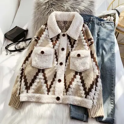 Sweater Jacket Women's Cardigan Winter Thickening Korean Loose Lazy Retro 2020 New Autumn&Winter Lamb Wool Knitted Cardigan
Sweater Jacket Women's Cardigan Winter Thickening Korean Loose Lazy Retro 2020 New Autumn&Winter Lamb Wool Knitted Cardigan