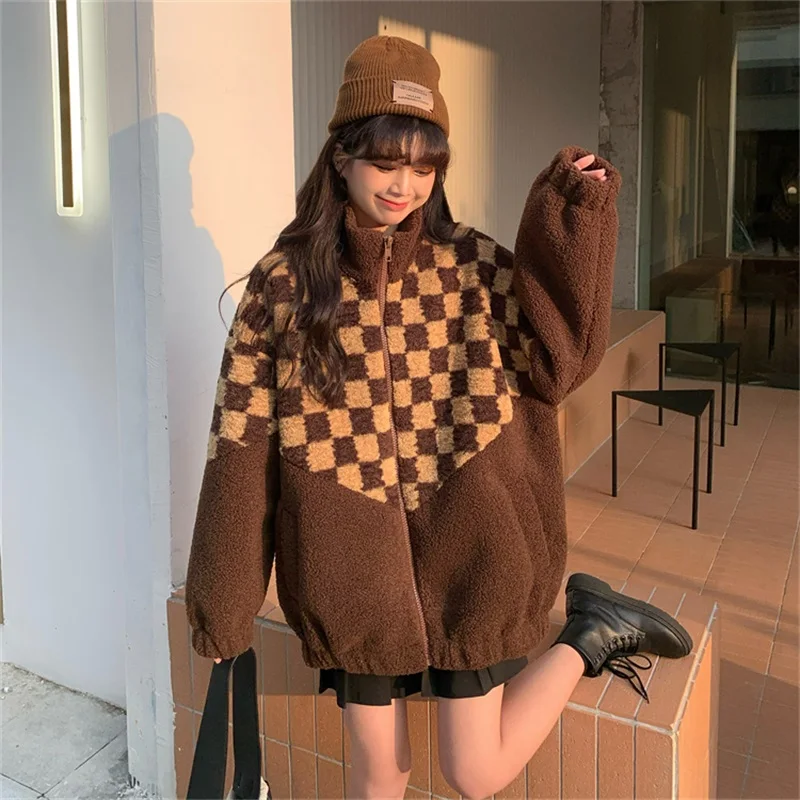 Winter Keep Warm Checkerboard Plaid Zipper Jacket Thicken Coats Vintage Harajuku Loose Full Sleeve Lambswool Cotton Clothes
Winter Keep Warm Checkerboard Plaid Zipper Jacket Thicken Coats Vintage Harajuku Loose Full Sleeve Lambswool Cotton Clothes
