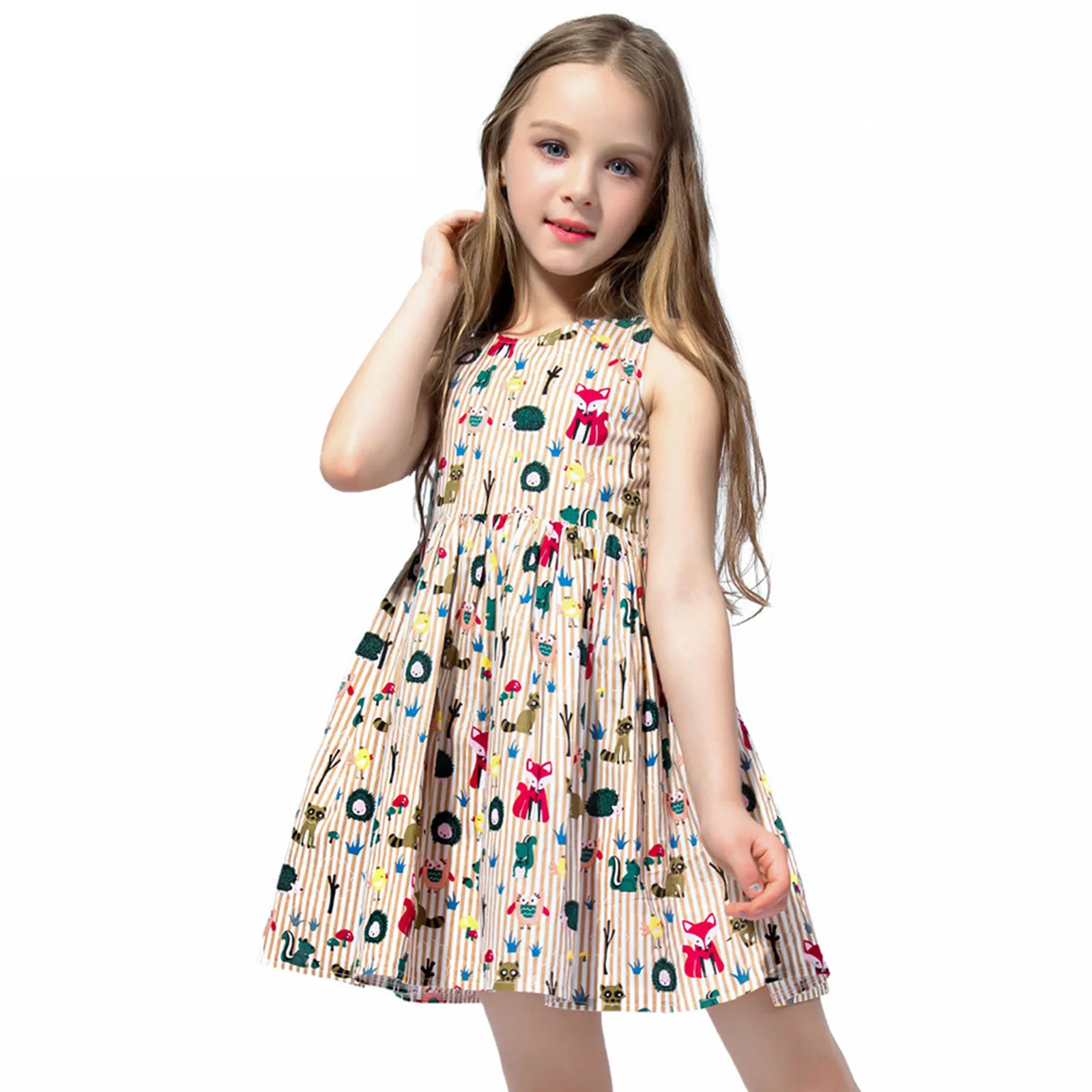 Little Baby Girls Summer Vest Style Dress Striped O-neck Sleeveless Cartoon Animal Printing High Waist A-line Princess Dresses 
Little Baby Girls Summer Vest Style Dress Striped O-neck Sleeveless Cartoon Animal Printing High Waist A-line Princess Dresses