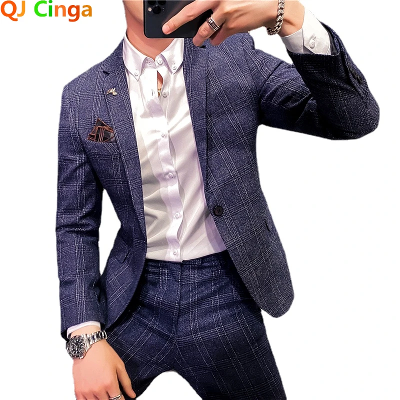 Navy Blue Men Striped Plaid Suit Two Pieces QJ CINGA New Men's Slim Business Dress Jacket and Pants Grey/ Brown Terno Masculino
Navy Blue Men Striped Plaid Suit Two Pieces QJ CINGA New Men's Slim Business Dress Jacket and Pants Grey/ Brown Terno Masculino