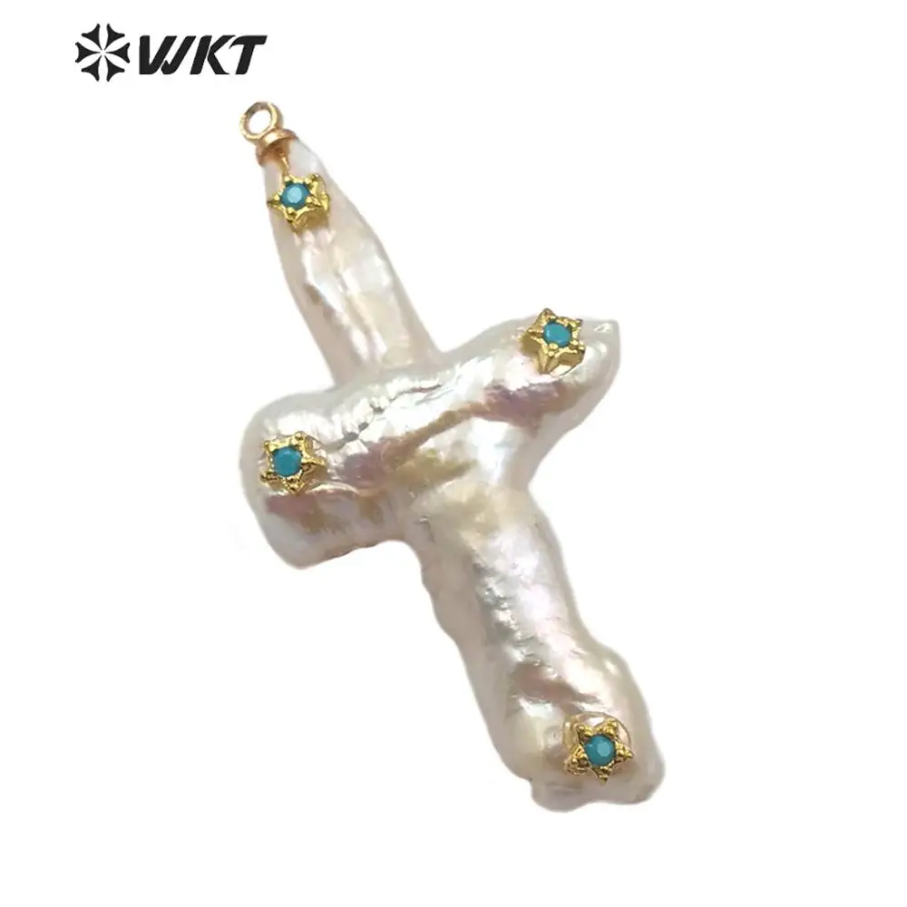 WT-MP139 WKT + форма золотой кулон натуральный жемчуг с кубическим цирконием Женская