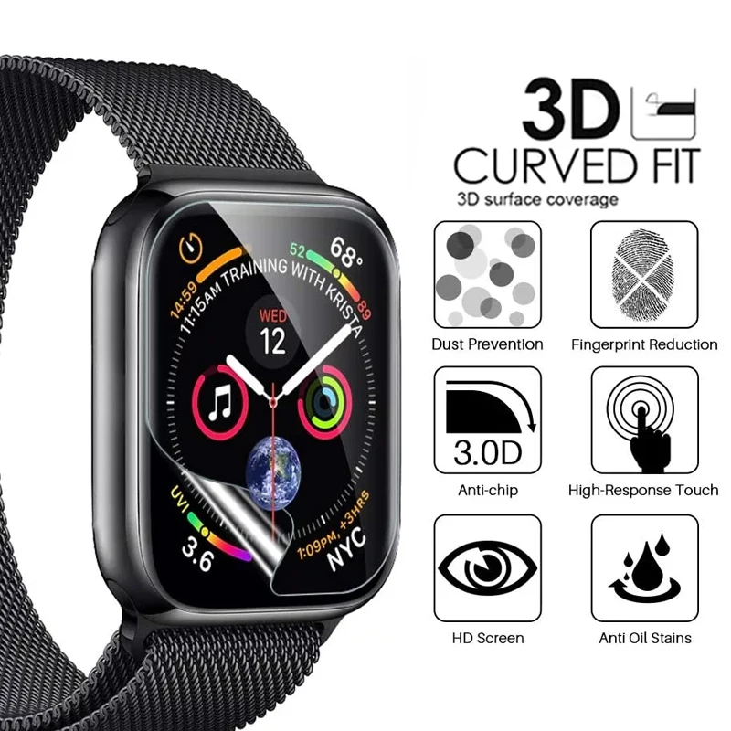 3D Soft Tempered Glass On For Apple Watch 2 3 4 5 6 SE Screen Protective Hydrogel Film iWatch 38 40 42 44 mm Protector | Электроника