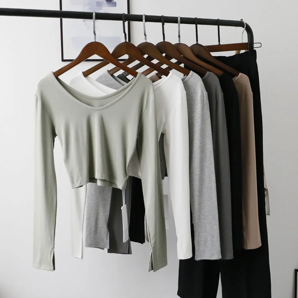 V-neck Plain Cropped T-shirt Women Autumn Slim Fit Short Design Women Tshirts Long Sleeve
V-neck Plain Cropped T-shirt Women Autumn Slim Fit Short Design Women Tshirts Long Sleeve