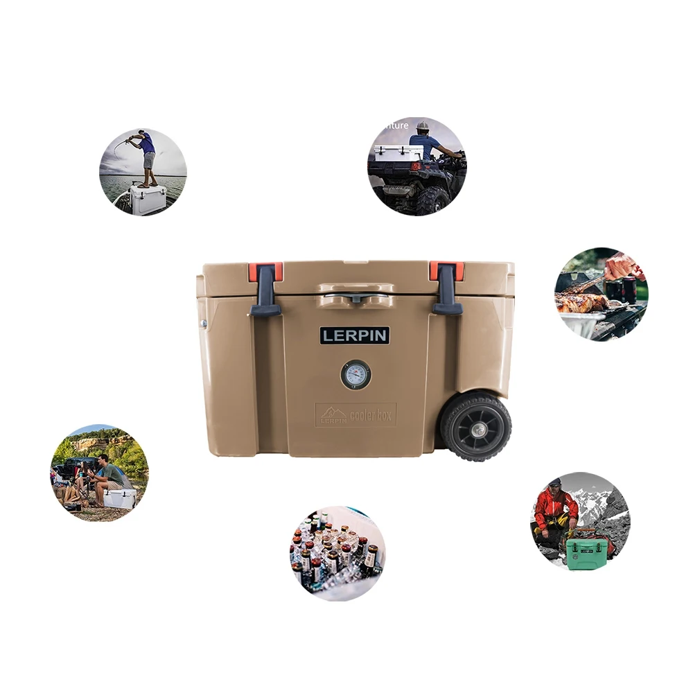 Lerpin latest design 70QT Plastic PU Foam insulated fishing rolling rotomolded camping cooler box
Lerpin latest design 70QT Plastic PU Foam insulated fishing rolling rotomolded camping cooler box