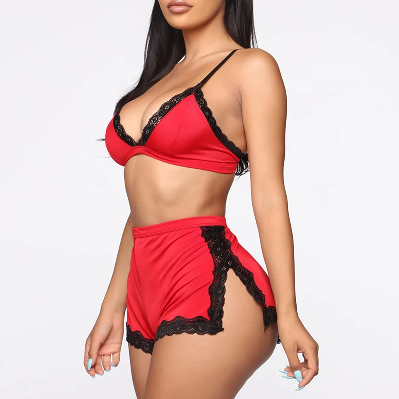 Sexy Women Lace Deep V-neck Lingerie Lace Bra Crop Tops High Waist Split Shorts Set Women Babydoll Nightwear Sleepwear Underwear 
Sexy Women Lace Deep V-neck Lingerie Lace Bra Crop Tops High Waist Split Shorts Set Women Babydoll Nightwear Sleepwear Underwear