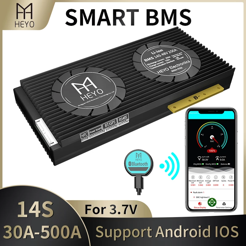 Смарт bms Li ion14s 150a Номинальный 3 7 V 48V батарея защита 30A 40A 60A 100A с UART RS 485 может NTC литий
