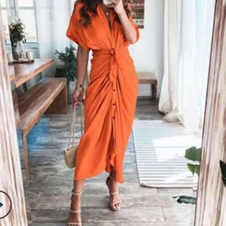 Women Summer Elegant Ruched Button Bandage Sexy Shirt Dress Casual Fashion Short Sleeve Solid V Neck Maxi Dress Beach Clubs
Women Summer Elegant Ruched Button Bandage Sexy Shirt Dress Casual Fashion Short Sleeve Solid V Neck Maxi Dress Beach Clubs