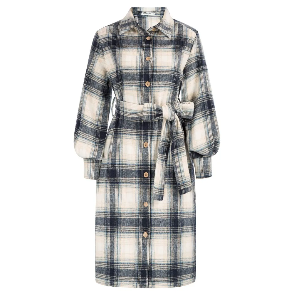 GK Women Plaided Coat With Belt Long Lantern Sleeves Lapel Collar Coat Lapel Collar Double-breasted Woolen Coat Long Sleeves
GK Women Plaided Coat With Belt Long Lantern Sleeves Lapel Collar Coat Lapel Collar Double-breasted Woolen Coat Long Sleeves