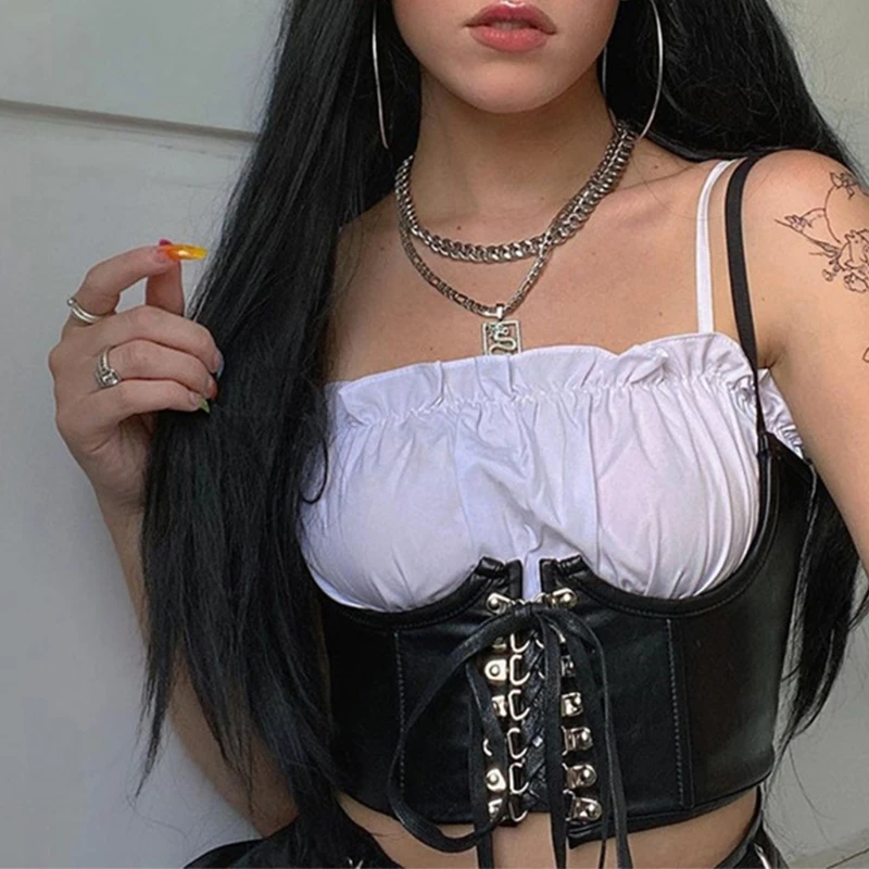 Women Gothic Punk Faux Leather Corset Crop Top Crisscross Lace-Up Underbust Waist Belt Cincher Vintage Sleeveless Vest M7DD 
Women Gothic Punk Faux Leather Corset Crop Top Crisscross Lace-Up Underbust Waist Belt Cincher Vintage Sleeveless Vest M7DD