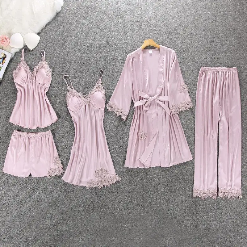 ZITY Women Pajamas 5 /4 /2 /1 Pieces Satin Sleepwear Pijama Silk Home Wear Home Clothing Embroidery Sleep Lounge Pyjama 
ZITY Women Pajamas 5 /4 /2 /1 Pieces Satin Sleepwear Pijama Silk Home Wear Home Clothing Embroidery Sleep Lounge Pyjama