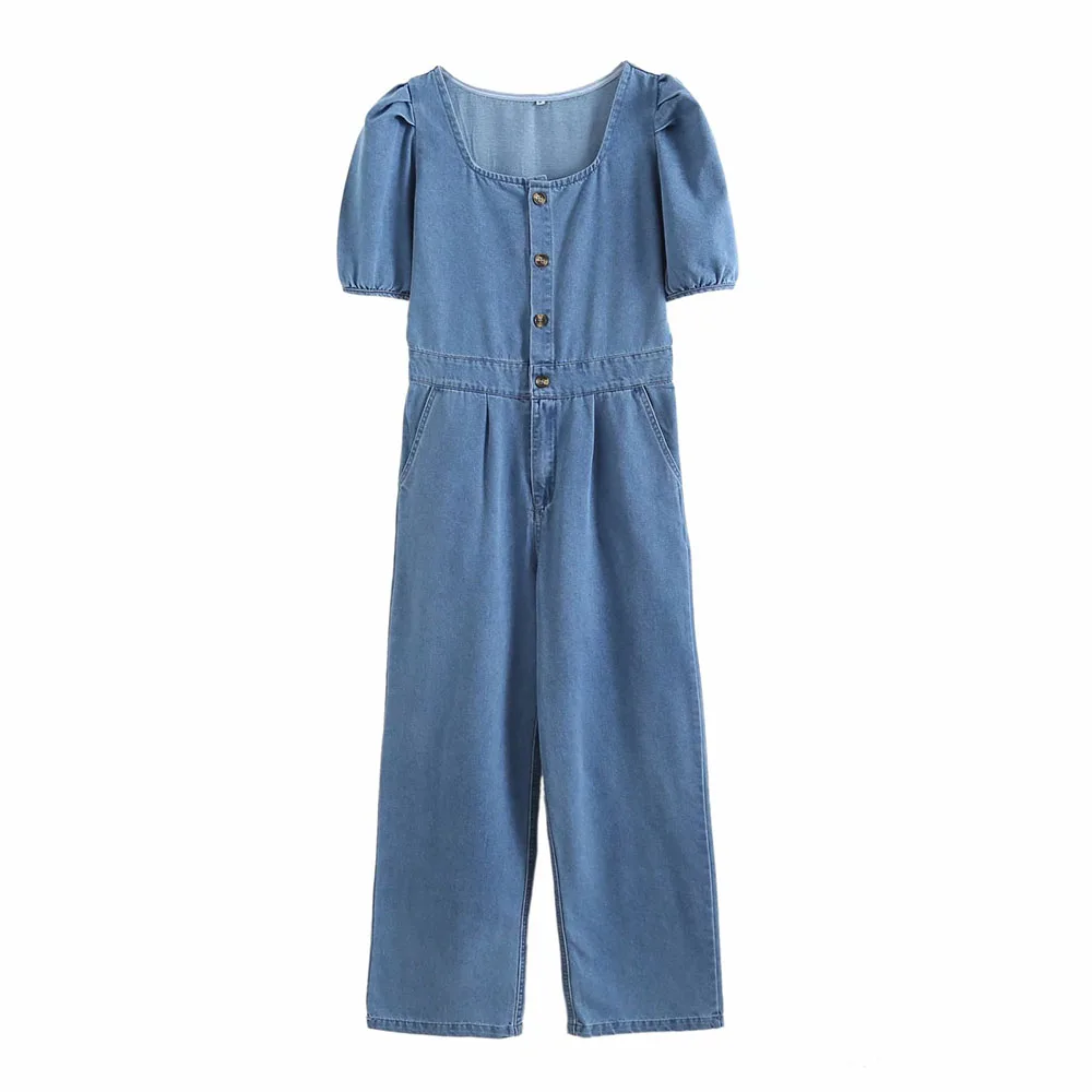 Za Women 2021 Chic Fashion Wide leg puff sleeves slimming denim Jumpsuits Vintage Short Sleeve Pocket buttons Female Playsuits
Za Women 2021 Chic Fashion Wide leg puff sleeves slimming denim Jumpsuits Vintage Short Sleeve Pocket buttons Female Playsuits