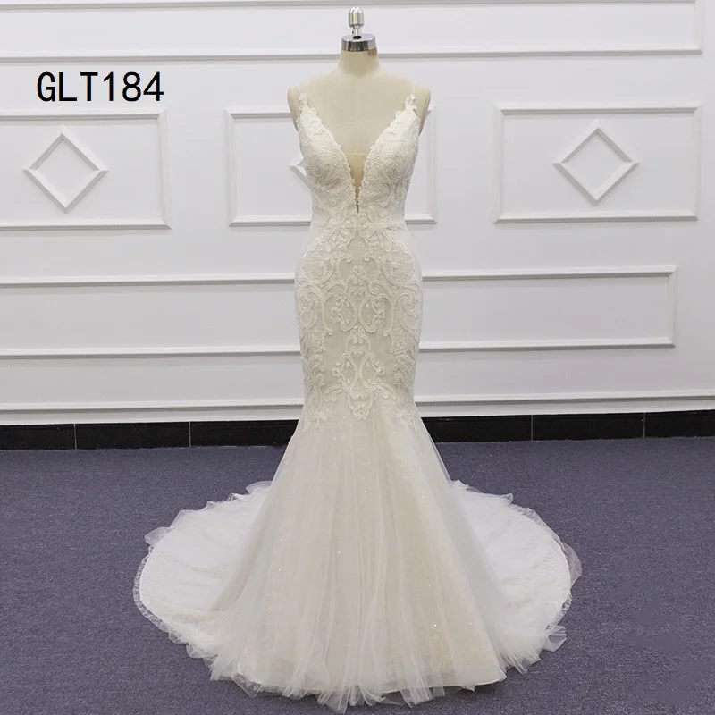 Luxury Beaded Wedding Dress Appliques V-Neck Mermaid Spaghetti Straps Glitter Train Backless Bridal Gown Robe De Mariee GLT184
Luxury Beaded Wedding Dress Appliques V-Neck Mermaid Spaghetti Straps Glitter Train Backless Bridal Gown Robe De Mariee GLT184