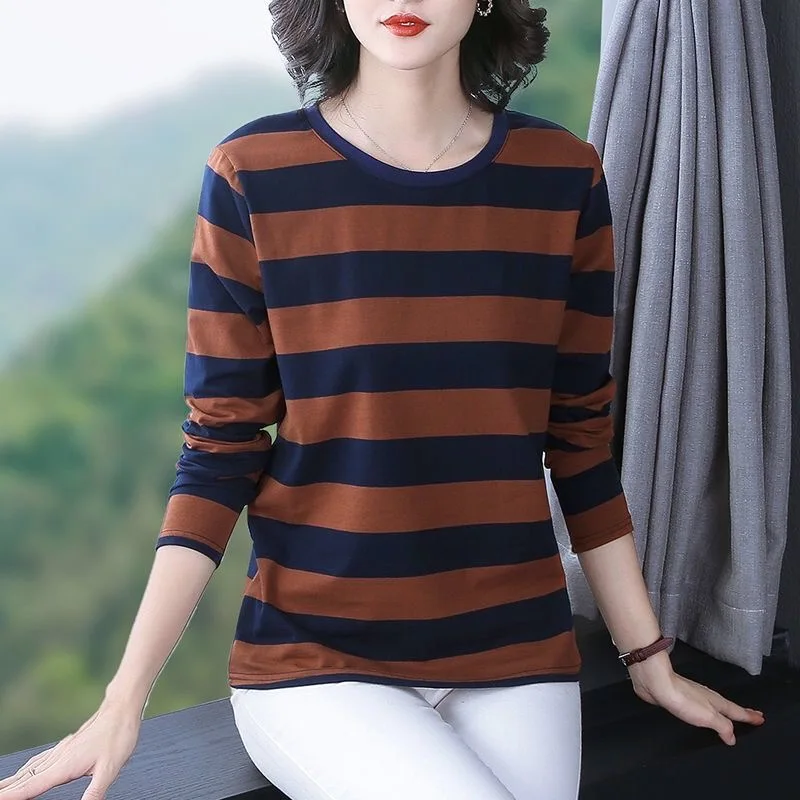 Spring Autumn Cotton T-shirt Long Sleeve T Shirt Women Striped O-Neck Poleras Mujer 2021 Loose Casual Color Contrast Top Mujer
Spring Autumn Cotton T-shirt Long Sleeve T Shirt Women Striped O-Neck Poleras Mujer 2021 Loose Casual Color Contrast Top Mujer