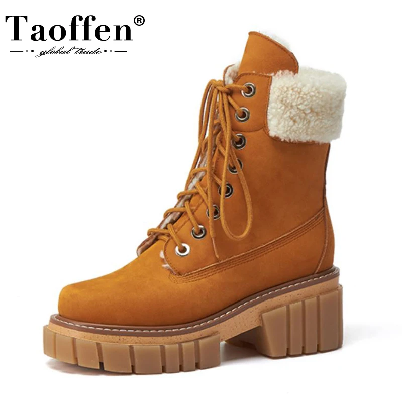 Taoffen 2022 Women Real Leather Ankle Boots Shoes Thick Heels Platform Thick Bottom Plush Fur Warm Ladies Footwear Size 34-39
Taoffen 2022 Women Real Leather Ankle Boots Shoes Thick Heels Platform Thick Bottom Plush Fur Warm Ladies Footwear Size 34-39