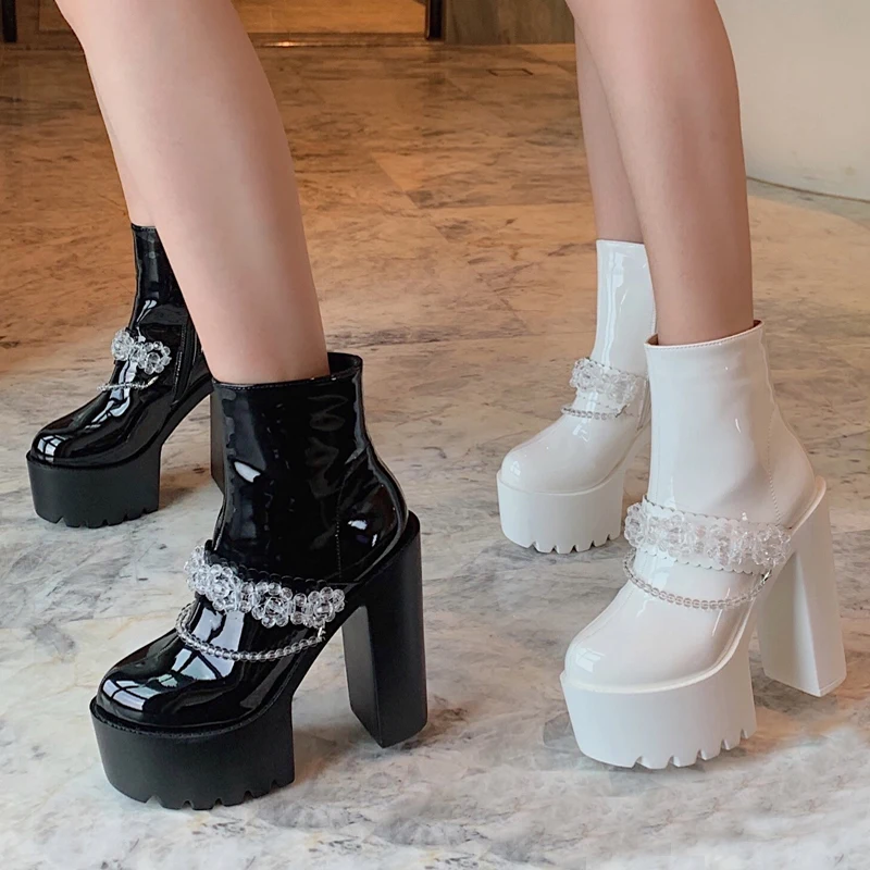 Women Patent Leather Ankle Boots Autumn Shoes Women 2021Rhinestone Platform Punk Black Heeled Boots White Shoes High Heels
Women Patent Leather Ankle Boots Autumn Shoes Women 2021Rhinestone Platform Punk Black Heeled Boots White Shoes High Heels