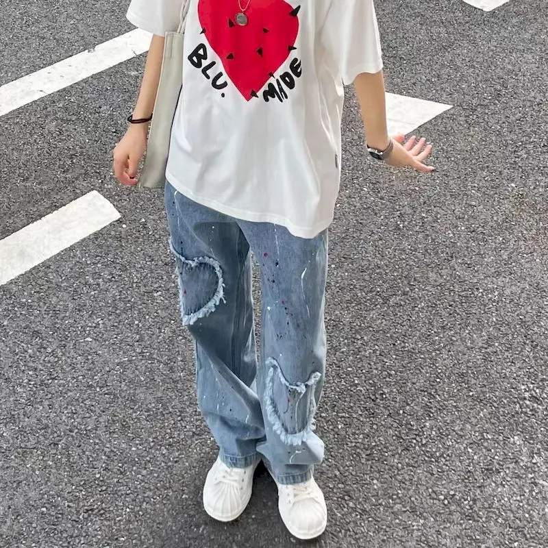 High street y2k ink-sprayed patch jeans wide leg trousers light blue autumn loose straight pants Harajuku Korean women's bottom
High street y2k ink-sprayed patch jeans wide leg trousers light blue autumn loose straight pants Harajuku Korean women's bottom