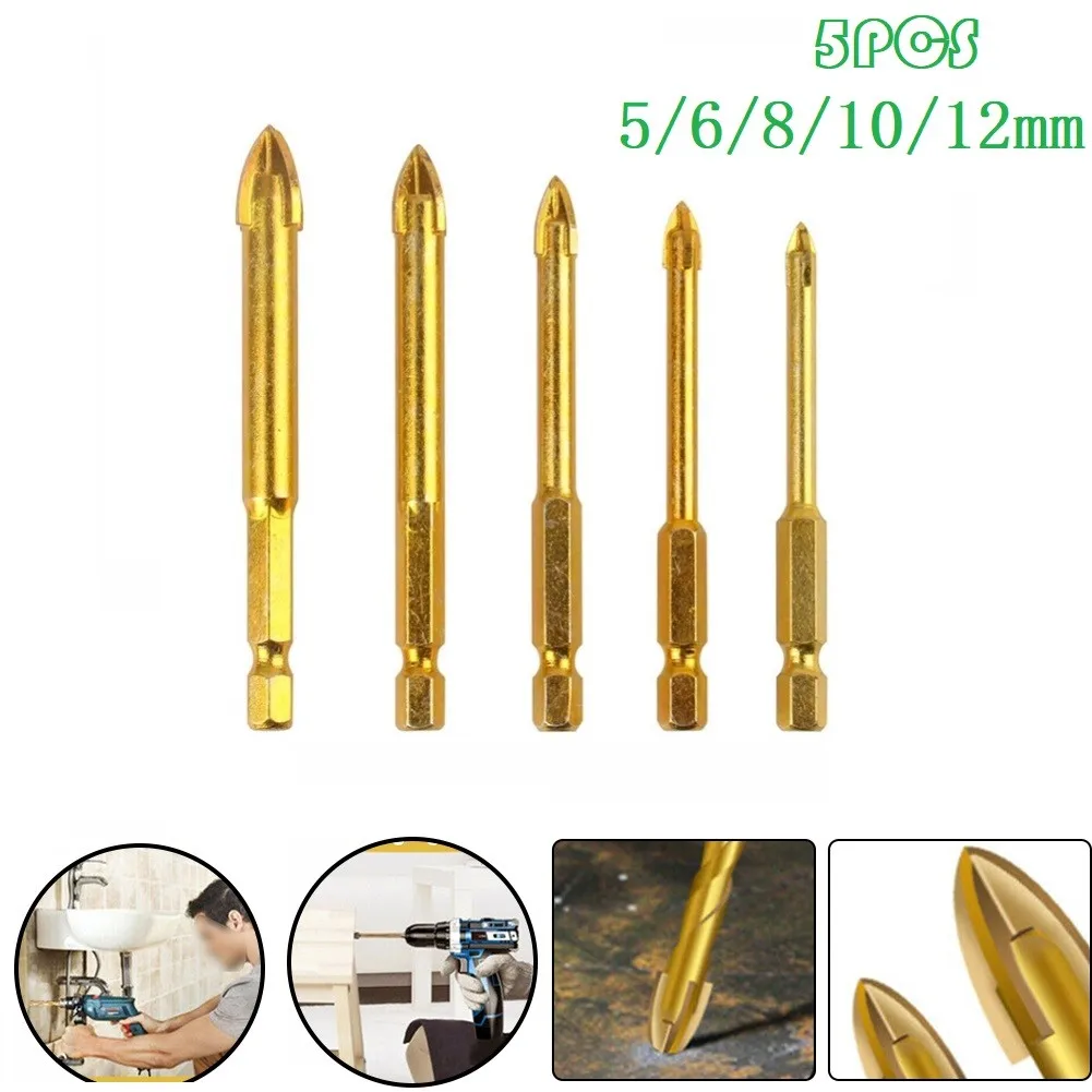 5 Pieces Titanium Ceramic Tile Glass Drill Bits Set Hex Shank 5/6/8/10/12mm Marble Concrete Drill Bit Power Tools Accessories
5 Pieces Titanium Ceramic Tile Glass Drill Bits Set Hex Shank 5/6/8/10/12mm Marble Concrete Drill Bit Power Tools Accessories