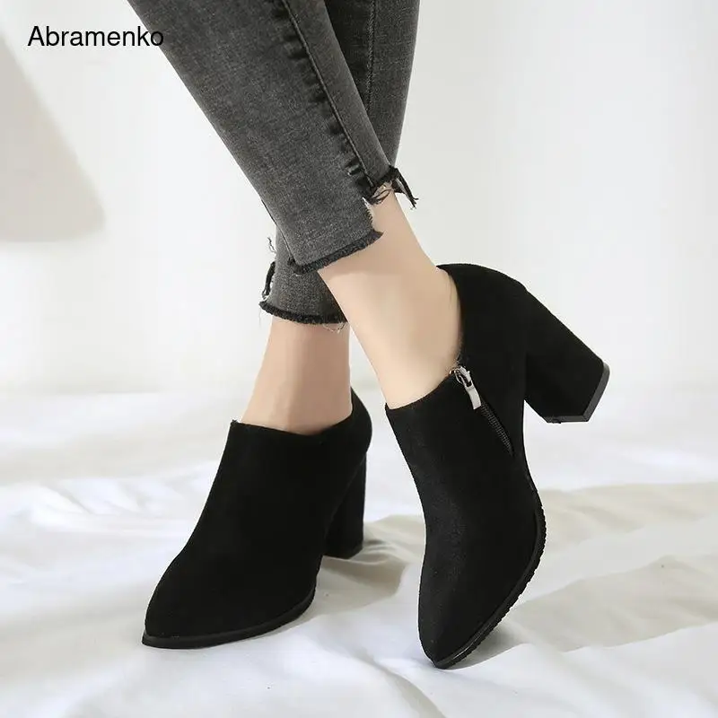 Women Ankle Boots Leather Suede Thick High Heels Boots Ladies Fashion Pointed Toe Black Red Shoes Woman Pumps Plus Size 35-40
Women Ankle Boots Leather Suede Thick High Heels Boots Ladies Fashion Pointed Toe Black Red Shoes Woman Pumps Plus Size 35-40