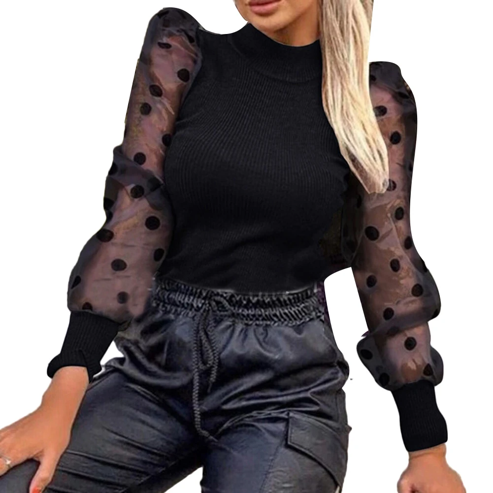 2022 Hot New Casual Dot Print Mesh Puff Sleeve Transparent Knitted Sweater Pullover Fall Winter Women Turtleneck Sweater Top
2022 Hot New Casual Dot Print Mesh Puff Sleeve Transparent Knitted Sweater Pullover Fall Winter Women Turtleneck Sweater Top