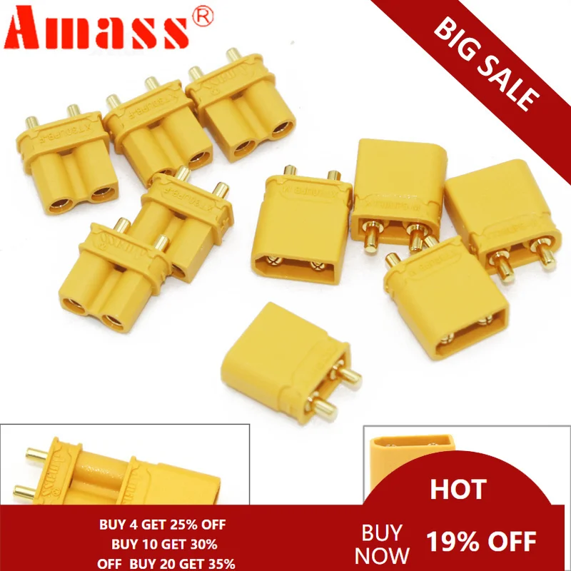 

10pcs Amass XT30UPB XT30 UPB 2mm Plug Male Female Bullet Connectors Plugs for RC lipo battery (5 Pair) 30% OFF