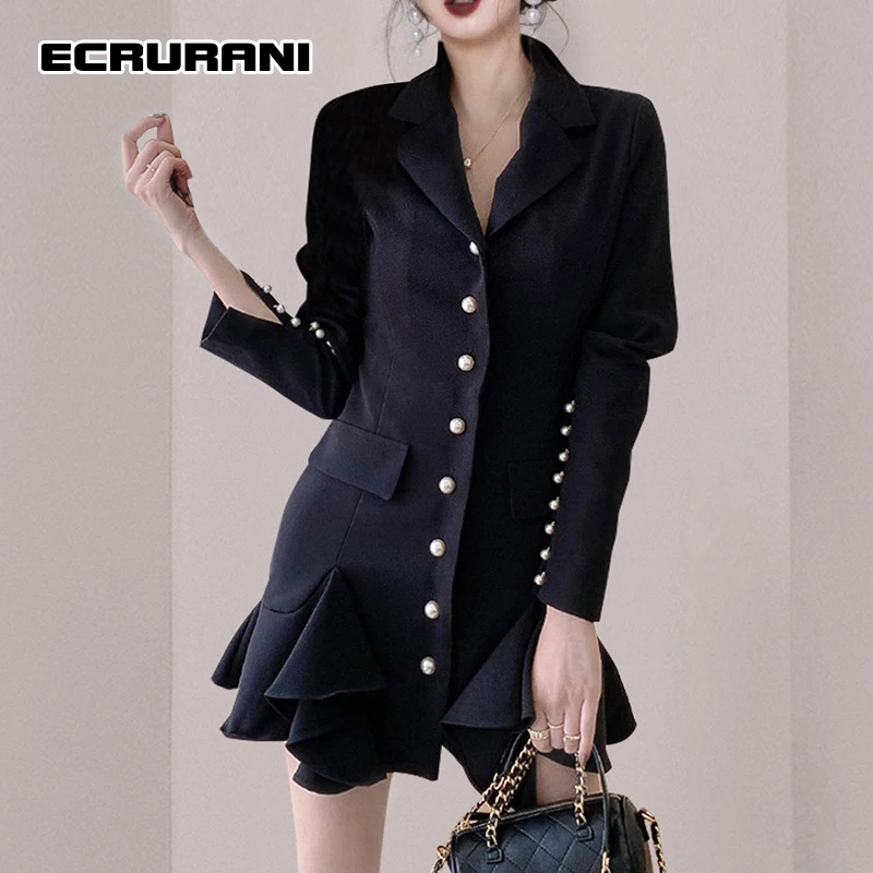 ECRURANI Black Elegant Mini Dress For Female Lapel Long Sleeve High Waist Slimming Women's Solid Dresses 2021 Autumn New Clothes
ECRURANI Black Elegant Mini Dress For Female Lapel Long Sleeve High Waist Slimming Women's Solid Dresses 2021 Autumn New Clothes