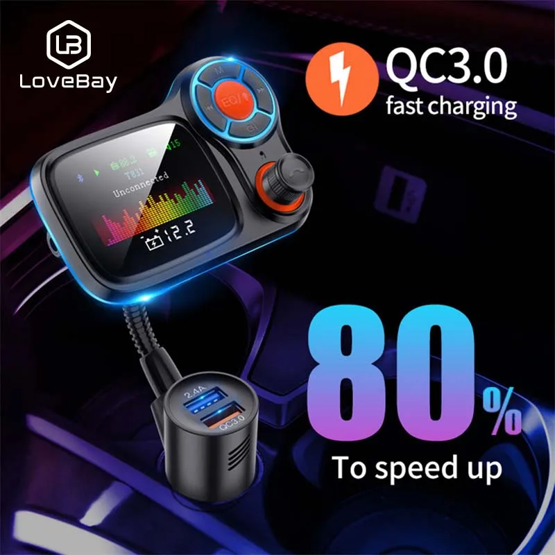 FM-трансмиттер LOVEBAY, автомобильный Bluetooth-плеер, комплект громкой связи, аудио mp3-плеер с быстрой зарядкой QC3.0 + 2.4A, Автомобильный FM-модулятор
FM-трансмиттер LOVEBAY, автомобильный Bluetooth-плеер, комплект громкой связи, аудио mp3-плеер с быстрой зарядкой QC3.0 + 2.4A, Автомобильный FM-модулятор