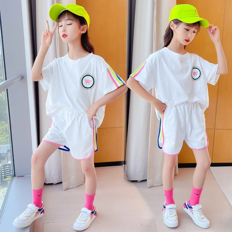 Korean Baby Girls Summer T-shirt + Shorts Cotton Sportswear Clothes Suit 2021 Teenage Kids Outfits Rainbow Stripe Two-piece Set
Korean Baby Girls Summer T-shirt + Shorts Cotton Sportswear Clothes Suit 2021 Teenage Kids Outfits Rainbow Stripe Two-piece Set