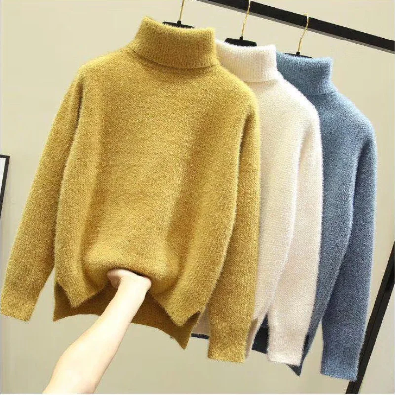 Autumn Winter Sweater High Collar Women Knitted Fashion Thick Sweaters Short Plush Solid Color Long Sleeve Warm Ladies Pullover
Autumn Winter Sweater High Collar Women Knitted Fashion Thick Sweaters Short Plush Solid Color Long Sleeve Warm Ladies Pullover