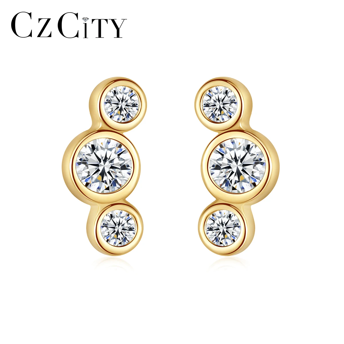 CZCITY New Fashion Simple Golden Stud Earrings for Women Fine Jewelry 925 Sterling Silver Round Statement Cubic Pendientes Gifts
CZCITY New Fashion Simple Golden Stud Earrings for Women Fine Jewelry 925 Sterling Silver Round Statement Cubic Pendientes Gifts