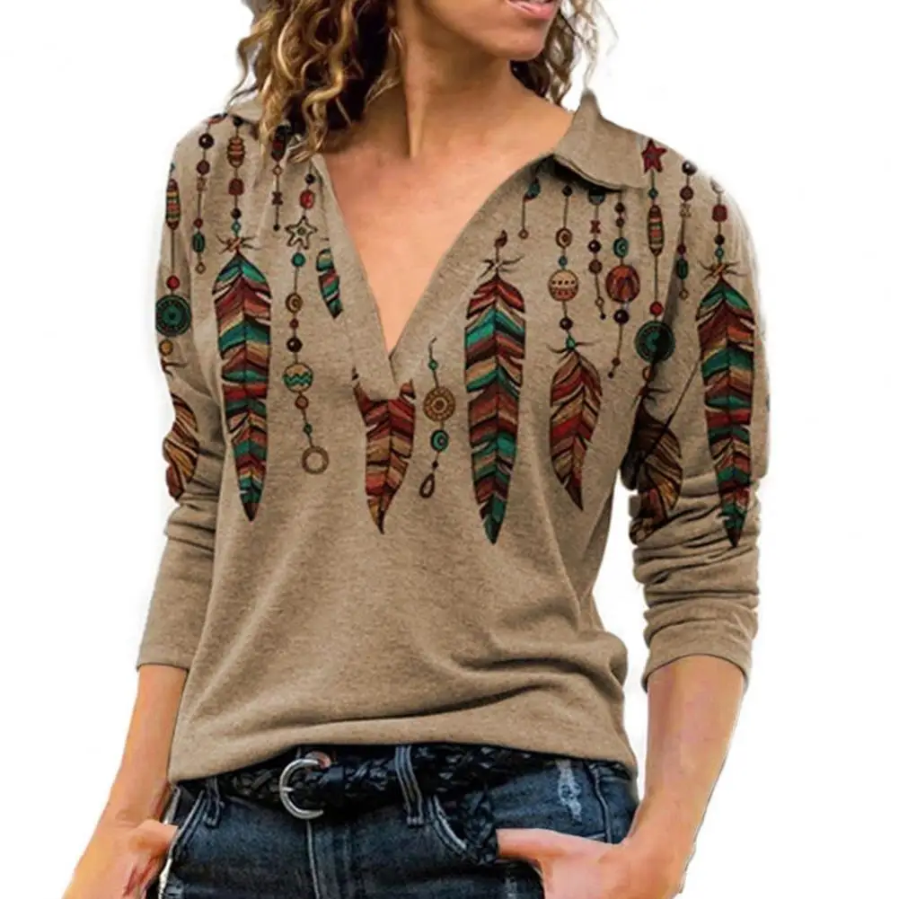 Women T-Shirt Long Sleeve Casual Turn-down Collar Chic V Neck Vintage Retro Printed Loose Pullover Top Streetwear Plus Size
Women T-Shirt Long Sleeve Casual Turn-down Collar Chic V Neck Vintage Retro Printed Loose Pullover Top Streetwear Plus Size