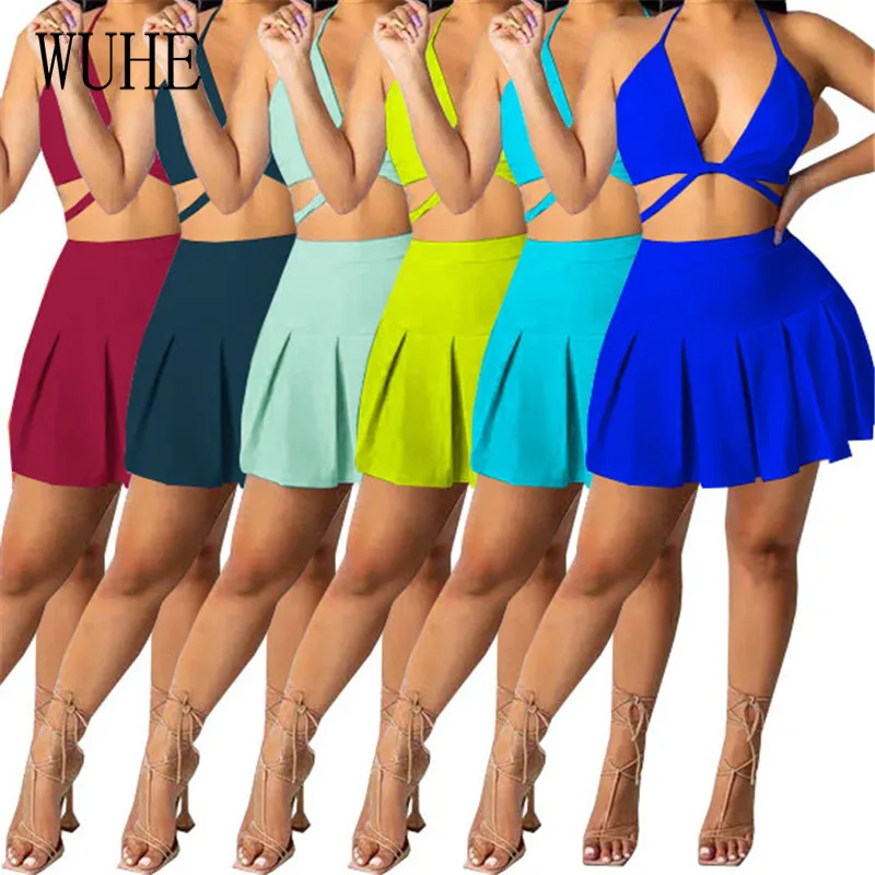 WUHE для ночного клуба вечерние комплекты из двух предметов с открытыми плечами без рукавов Топ c бретелькой через шею и плиссированные мини-ю... 
WUHE для ночного клуба вечерние комплекты из двух предметов с открытыми плечами без рукавов Топ c бретелькой через шею и плиссированные мини-ю...