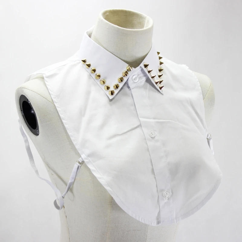 Punk Style Detachable White Half Shirt Golden Spiked Studded Lapel Fake Collar 
Punk Style Detachable White Half Shirt Golden Spiked Studded Lapel Fake Collar