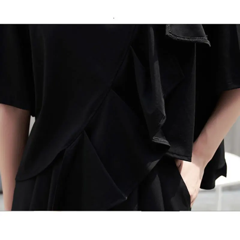 XITAO Solid Black Women Casual T-shirt Asymmetrical Ruffles Splicing Slit Top 2021 Summer New Fashion Loose All-match WMD1663 
XITAO Solid Black Women Casual T-shirt Asymmetrical Ruffles Splicing Slit Top 2021 Summer New Fashion Loose All-match WMD1663